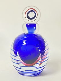 Vintage Blue Swirl Art Glass Perfume Bottle