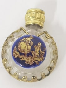 Vintage Gilt Metal Overlay Glass Perfume Bottle