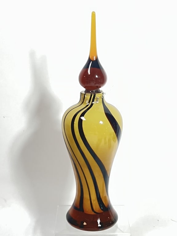 Vintage Black Swirl Amber Glass Perfume Bottle (1 of 3)