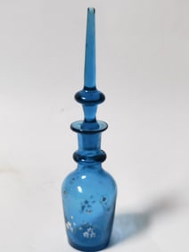 Vintage Fenton Hand Painted Blue Glass Perfume Bot