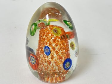 Vintage Murano Italy Millefiori Art Glass Egg Pape