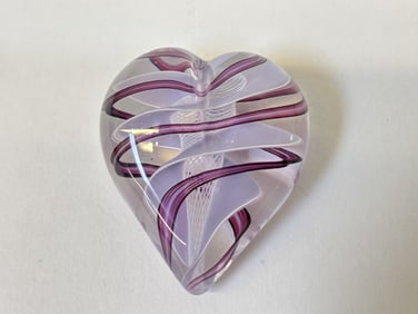 Vintage Amethyst Purple Swirls Glass Heart Paperwe