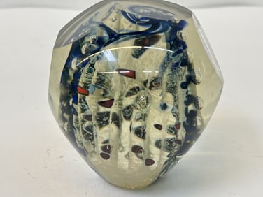 Limited Ed. Signed Faceted Art Glass Paperweight