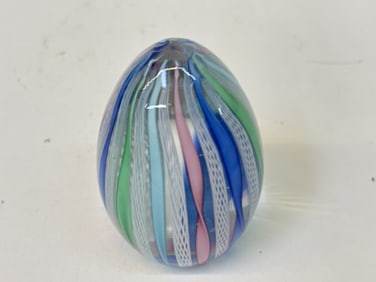 Vintage Murano Italy Lattice Striped Glass Egg Pap