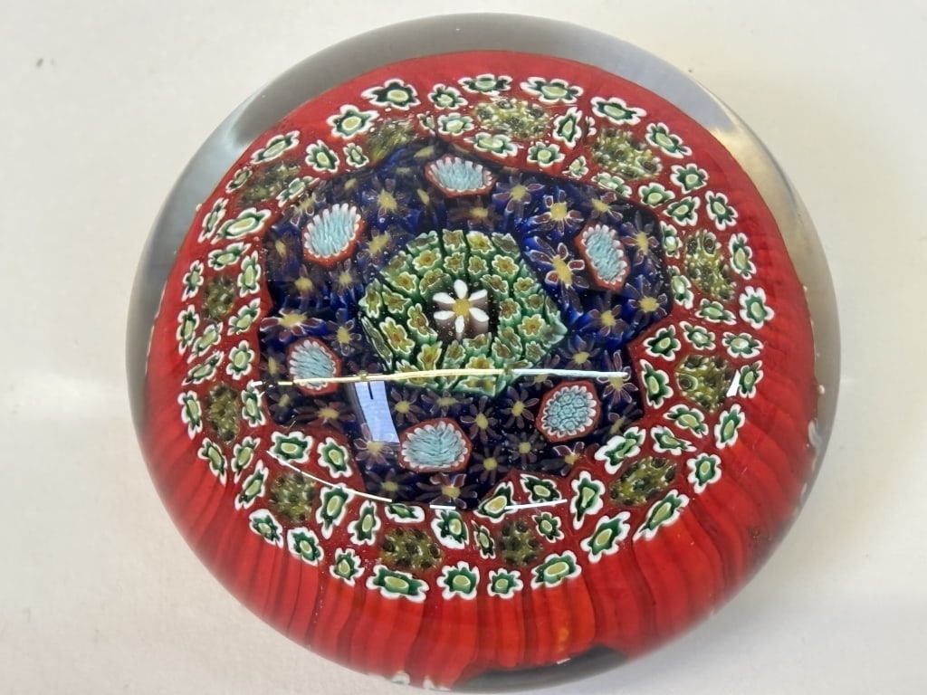 Vintage Murano Italy Millefiori Art Glass Paperwei: Vintage Murano Italy Millefiori Art Glass Paperweight, 2.25in by 3.25in