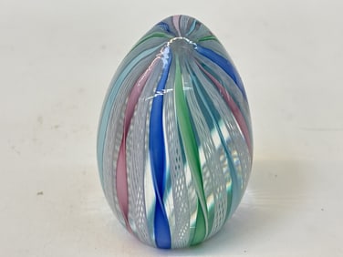 Vintage Murano Italy Lattice Striped Glass Egg Pap