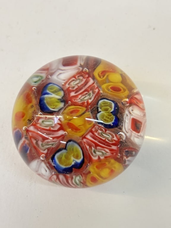 Vintage Murano Italy Millefiori Glass Paperweight: Vintage Murano Italy Millefiori Glass Paperweight, 1.75in
