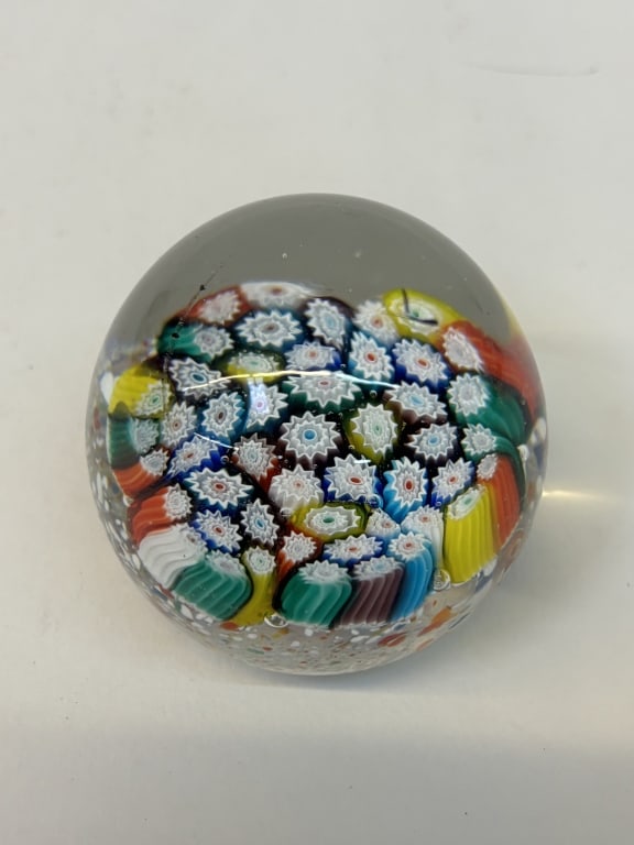 Vintage Murano Italy Millefiori Glass Paperweight: Vintage Murano Italy Millefiori Glass Paperweight, 2in