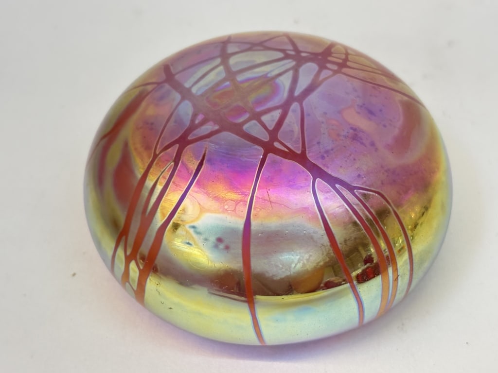 Vintage Gary Levay Iridescent Art Glass Paperweigh: Vintage Gary Levay Iridescent Art Glass Paperweight, 2.5in by 4.5in