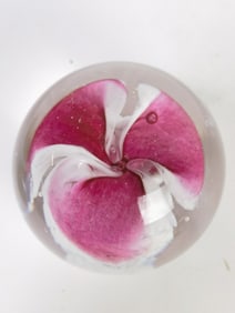1992 GES Pink and White Petal Glass Paperweight
