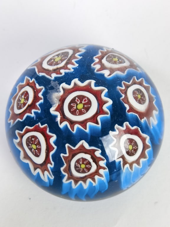 Vintage Murano Italy Millefiori Glass Paperweight: Vintage Murano Italy Millefiori Glass Paperweight, 1.5in by 2 3/8in