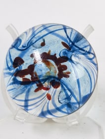 Signed Blue Swirl Art Glass Paperweight