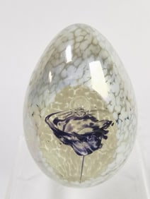 1956 Signed Roger Vines White Splatter Glass Egg P