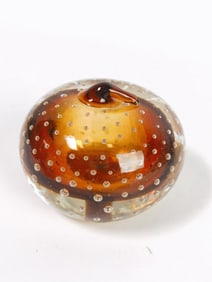 Vintage Amber Controlled Bubble Glass Apple Paperw