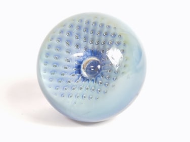 1996 Signed Blue Controlled Bubble Glass Paperweig