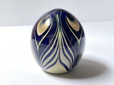 1980 Signed Pulled Feather Glass Paperweight
