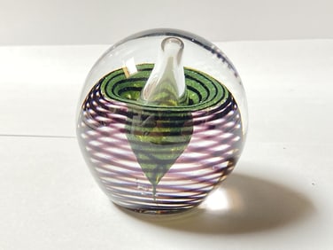 1999 Signed Baron Amethyst Swirl Green Glass Paper