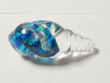 2003 Signed KKK Blue Glitter Swirl Glass Shell Pap