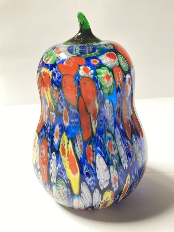 Murano Italy Millefiori Glass Pear Paperweight: Murano Italy Millefiori Glass Pear Paperweight, 5 5/8in