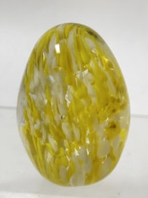 Vintage Yellow White Art Glass Egg Paperweight