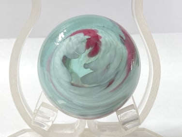 Unmarked White/Pink Swirl Glass Paperweight