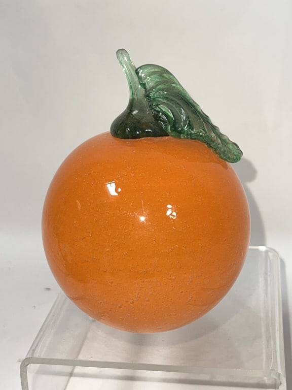 Vintage Art Glass Orange Paperweight (1 of 2)