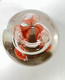 Vintage Orange Freeform Bubble Glass Paperweight