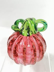 Vintage Pink and Green Art Glass Pumpkin