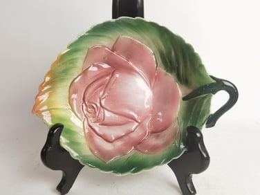 Vintage Italian Porcelain Majolica Rose Plate
