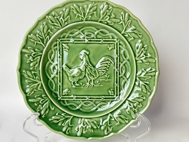 Bordallo Pinheiro Porcelain Green Rooster Plate