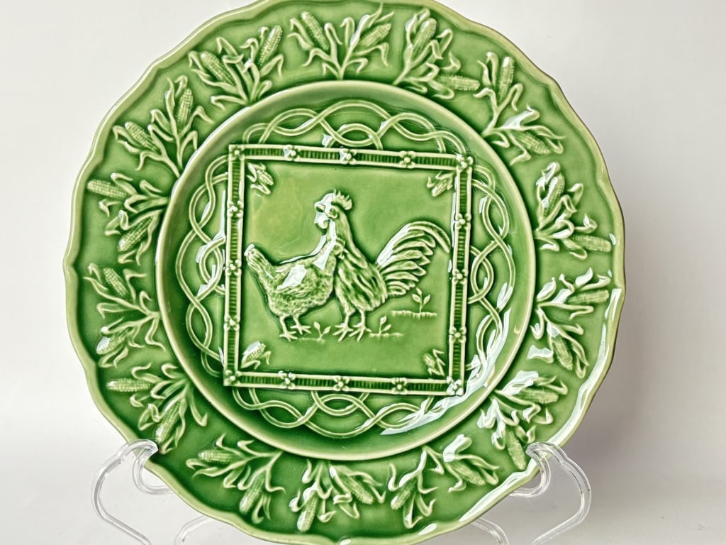 Bordallo Pinheiro Porcelain Green Rooster Plate (1 of 4)