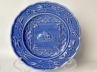 Bordallo Pinheiro Porcelain Blue Rabbit Plate