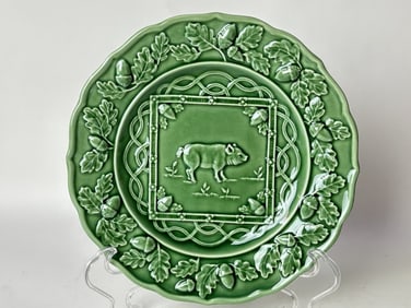 Bordallo Pinheiro Porcelain Green Pig Plate