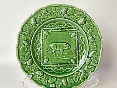 Bordallo Pinheiro Porcelain Green Pig Plate