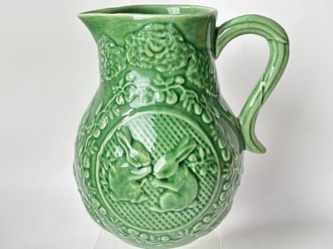 Bordallo Pinheiro Porcelain Rabbit Green Pitcher