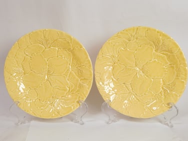 Pr. of Bordallo Pinheiro Porcelain Yellow Hibiscus