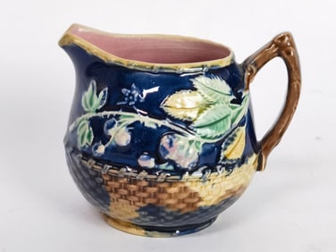 Antique Majolica Ceramic Leaves Milk Pitcher