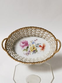 Meissen Germany Porcelain Floral Weaved Basket