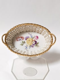 Meissen Germany Porcelain Floral Weaved Basket
