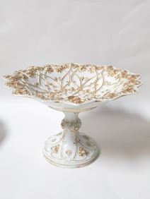 Meissen Germany Gilt Porcelain Floral Compote