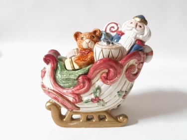 1993 Fitz & Floyd Porcelain Santa's Sleigh Sugar B