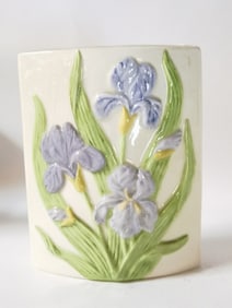 Vintage Signed Porcelain Iris Vase