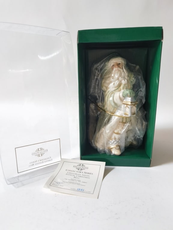 2000 Vintage Fitz & Floyd Porcelain Gregorian Sant: 2000 Vintage Fitz & Floyd Porcelain Gregorian Santa Bell, 6in