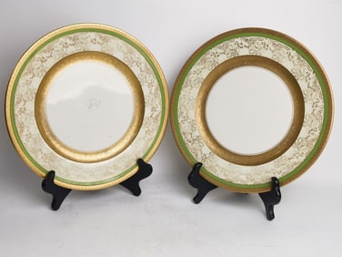 (2) Royal China 22K Gold Bavarian Dinner Plates