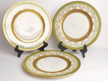 (3) Royal China 22K Gold Bavarian Dinner Plates