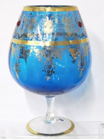 Vintage Empoli Italian Gilt Blue Glass Brandy Snif
