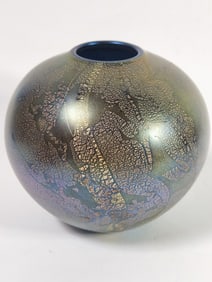 Vintage Isle of Wight Glitter Blue Glass Bulbous J