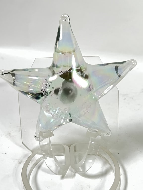Vintage Silvestri Iridescent Glass Star: Vintage Silvestri Iridescent Glass Star, 1.75in by 5.25in