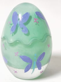 Vintage Hand Painted Art Glass Easter Egg Box