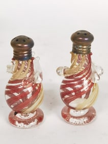 Pr. of Vintage Murano Italy Cranberry Swirl Glass